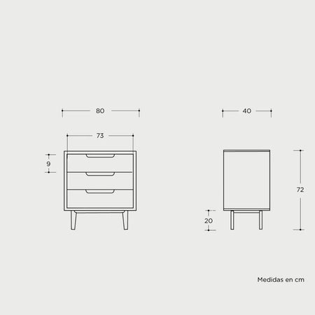 Medidas comoda talitha 3 cajones