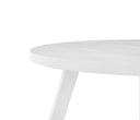 Mesa de centro redonda Xocos en color blanco, con superficie lisa y tres patas cónicas, ideal para un estilo moderno y minimalista.