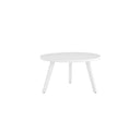Mesa de centro redonda Xocos en color blanco con tres patas cónicas, diseño minimalista y moderno. Perfecta para tu sala.