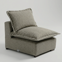 Perfil lateral del módulo central Emilia en tela gris resaltando la profundidad del asiento.