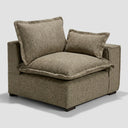 Vista de perfil del módulo Emilia gris, mostrando el diseño robusto del brazo derecho y la profundidad del acolchado para mayor confort.