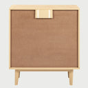 Vista posterior del mueble de bar Talitha en color beige, exhibiendo un acabado de madera uniforme y una construcción robusta ideal para cualquier rincón del salón.