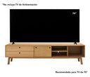 Mueble de TV Avilés de 200 cm en acabado encino, con dos cajones y estante abierto, ideal para televisores de hasta 70 pulgadas.