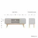 Mueble de TV Cuauhtemoc en color claro, con compartimentos abiertos y cerrados, ideal para organizar tu sala con estilo.