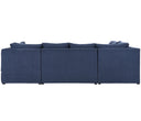 Sofá modular azul Amil con diseño estructurado y cojines suaves, ideal para crear un ambiente acogedor en tu hogar.