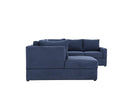 Sofá modular izquierdo Amil en color azul, con diseño seccional y respaldo, ideal para cualquier espacio.