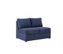 Sofá modular izquierdo Amil en color azul, con diseño moderno y compacto, ideal para cualquier espacio.