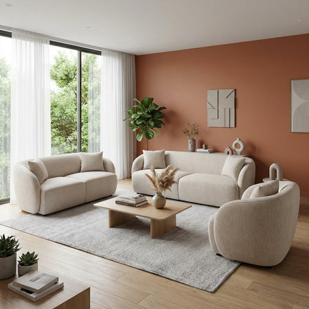 Set de sala Kant GAIA de 3 piezas vista frontal en color gris claro