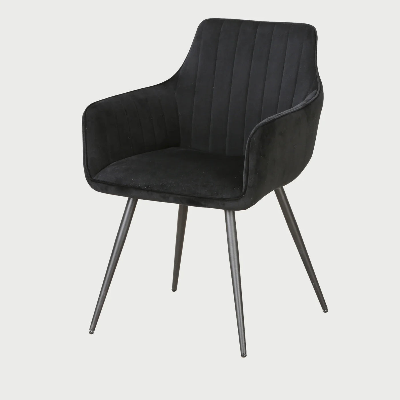 Silla de comedor Sintra GAIA vista frontal tapizada en tela color negro con diseño ergonómico