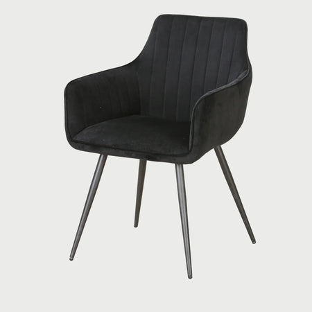 Silla de comedor Sintra GAIA vista frontal tapizada en tela color negro con diseño ergonómico