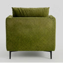 Vista posterior del sillón Marina en color verde oscuro, destacando el tapizado liso y uniforme del respaldo que permite lucir la pieza desde cualquier ángulo de la habitación.