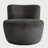 Sillón Sam GAIA en tela gris de silueta circular minimalista para interiores modernos.