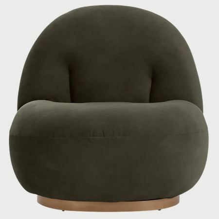 Sillón de diseño contemporáneo Toscana GAIA en tela verde con formas suaves y base tapizada.