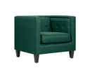 Sillón Moncayo tapizado en terciopelo verde esmeralda, con diseño moderno y respaldo acolchado. Ideal para cualquier sala.