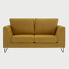 Sofá moderno Yoco GAIA de 2 cuerpos en tela amarilla con patas metálicas delgadas negras y cojines de respaldo rectangulares.