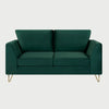 Sofá Yoco GAIA de 2 cuerpos tapizado en terciopelo verde esmeralda con estructura acolchada y patas metálicas.