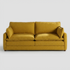 Vista frontal del sofá Andrea de tres cuerpos en color amarillo vibrante, ideal como pieza central por su combinación de color audaz y confort de gran escala.