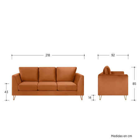 Sofa 3 cuerpos Yoco tapizado en terciopelo