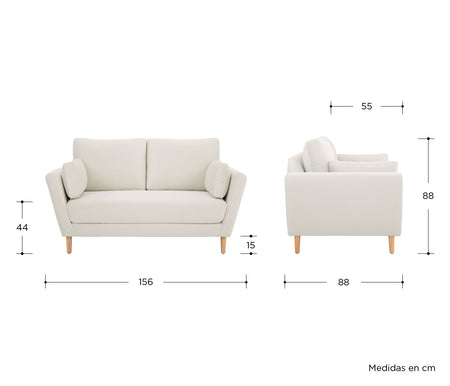 Sofa 2 cuerpos Levanto con Patas de Madera en Acabado encino