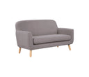 Sofá Jitotol de 2 cuerpos en color gris, con patas de madera en acabado encino y diseño moderno y minimalista.