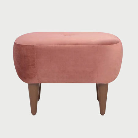 Taburete Tavári GAIA redondeado tapizado en terciopelo rosa vista frontal