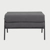 Vista frontal del taburete Tuxama en gris oscuro, mostrando una estética sobria y contemporánea ideal para salas o dormitorios.