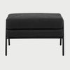 Vista frontal del taburete Tuxama en color negro, destacando su estética moderna con doble nivel de acolchado y estructura de metal a juego para un look monocromático.