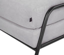 Taburete Tuxama con tapizado en tela clara y estructura metálica, diseño moderno y elegante para cualquier espacio.