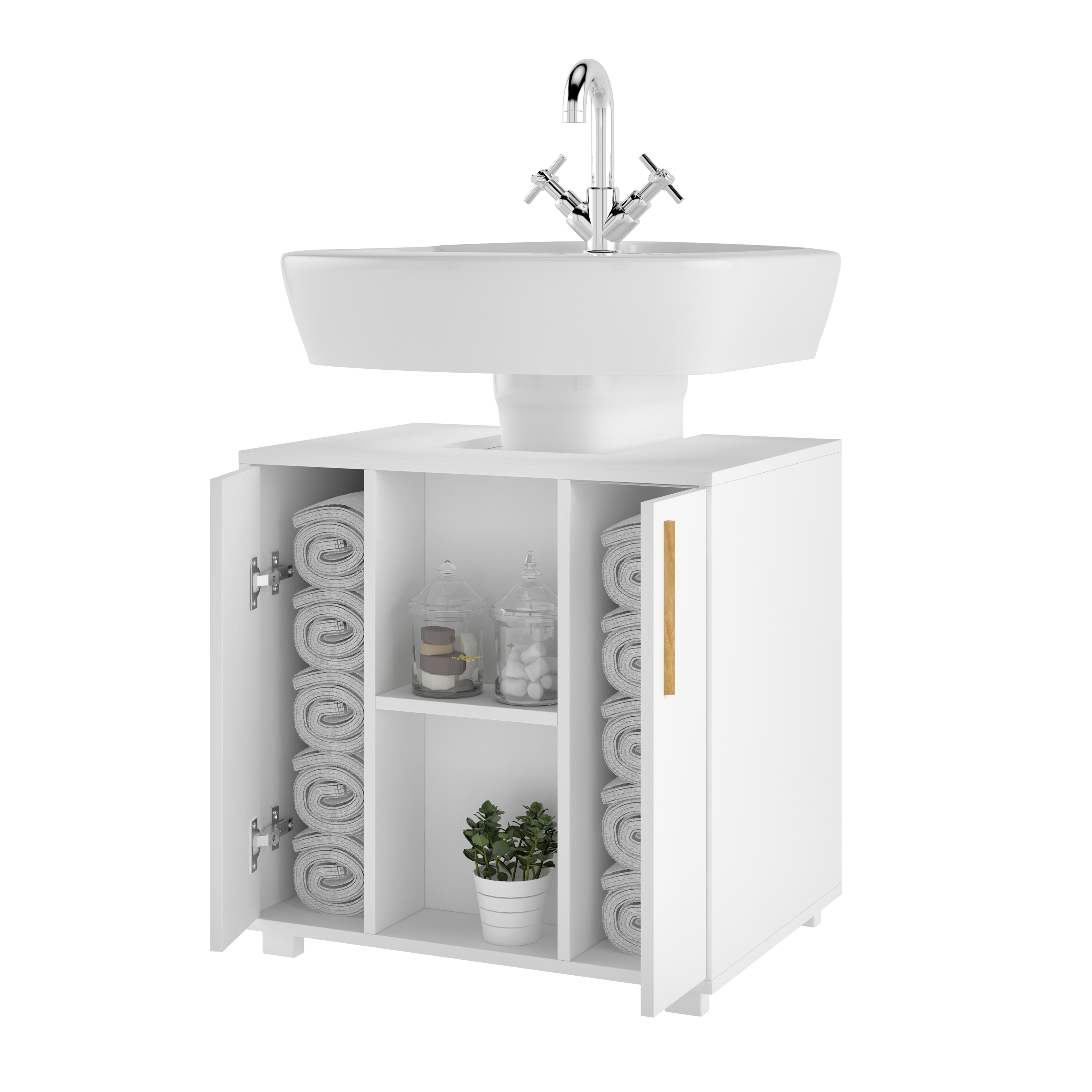 BAÏTA Gaia Mueble para Lavabo de baño L60 x P29,5 x H65cm Madera de ingeniería Negro con Efecto mármol Blanco 