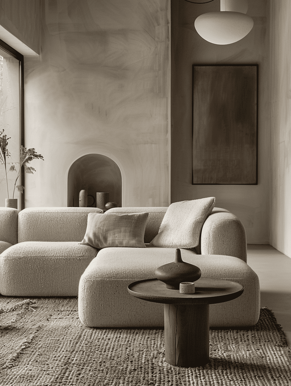 Sala minimalista con pocos muebles y luz natural