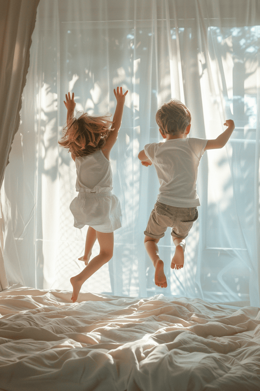 Familia con niños jugando en un depa pequeño y luminoso